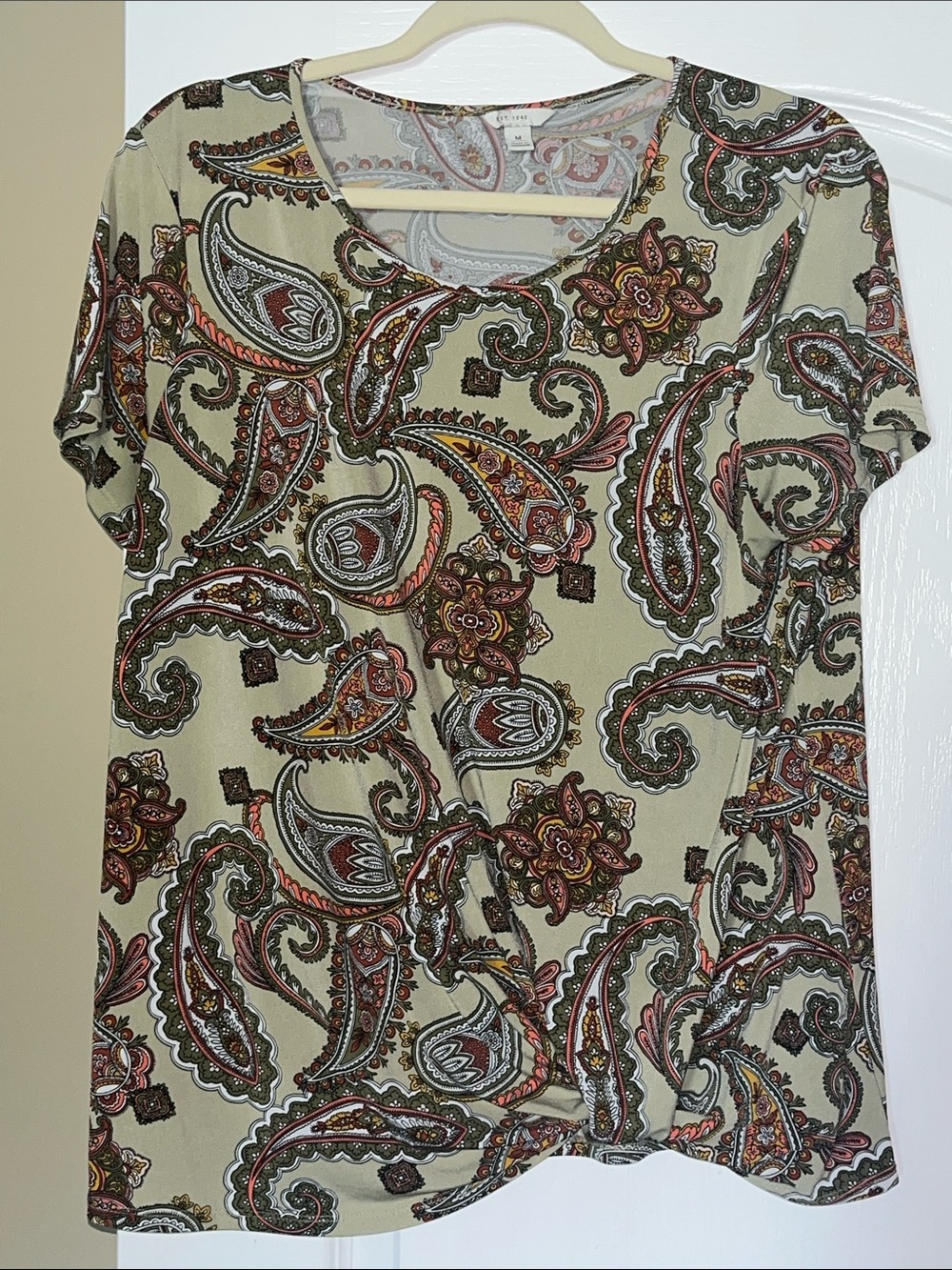 Paisley Short Sleeve Tee in Beige - Women’s Casual Top